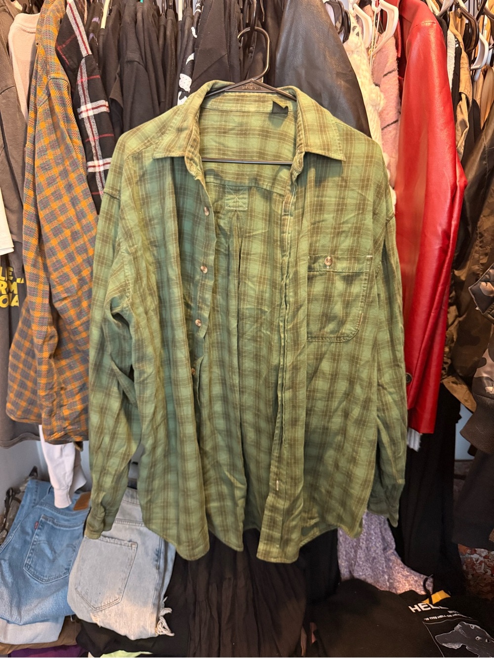 Green Plaid Men's Button-Up Shirt Jacket